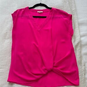 Pleione Pink Tie Front Blouse